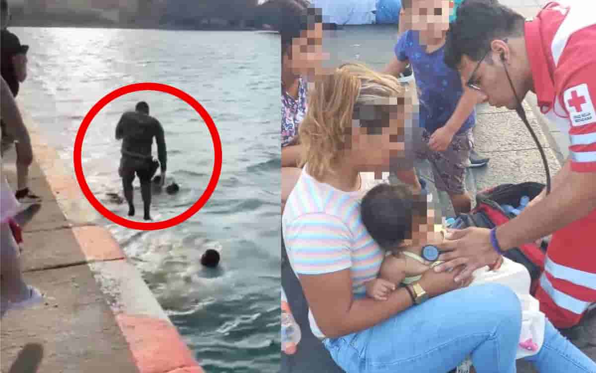 Video | Bebé cae con su carriola al mar en Veracruz, policías navales la rescatan