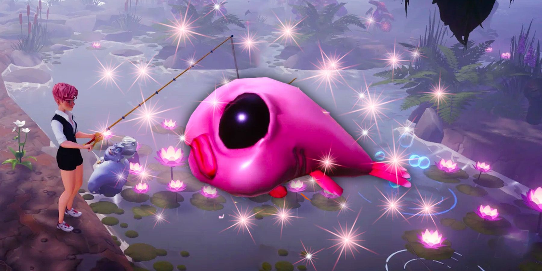 Cómo pescar peces aquí y allá en Disney Dreamlight Valley