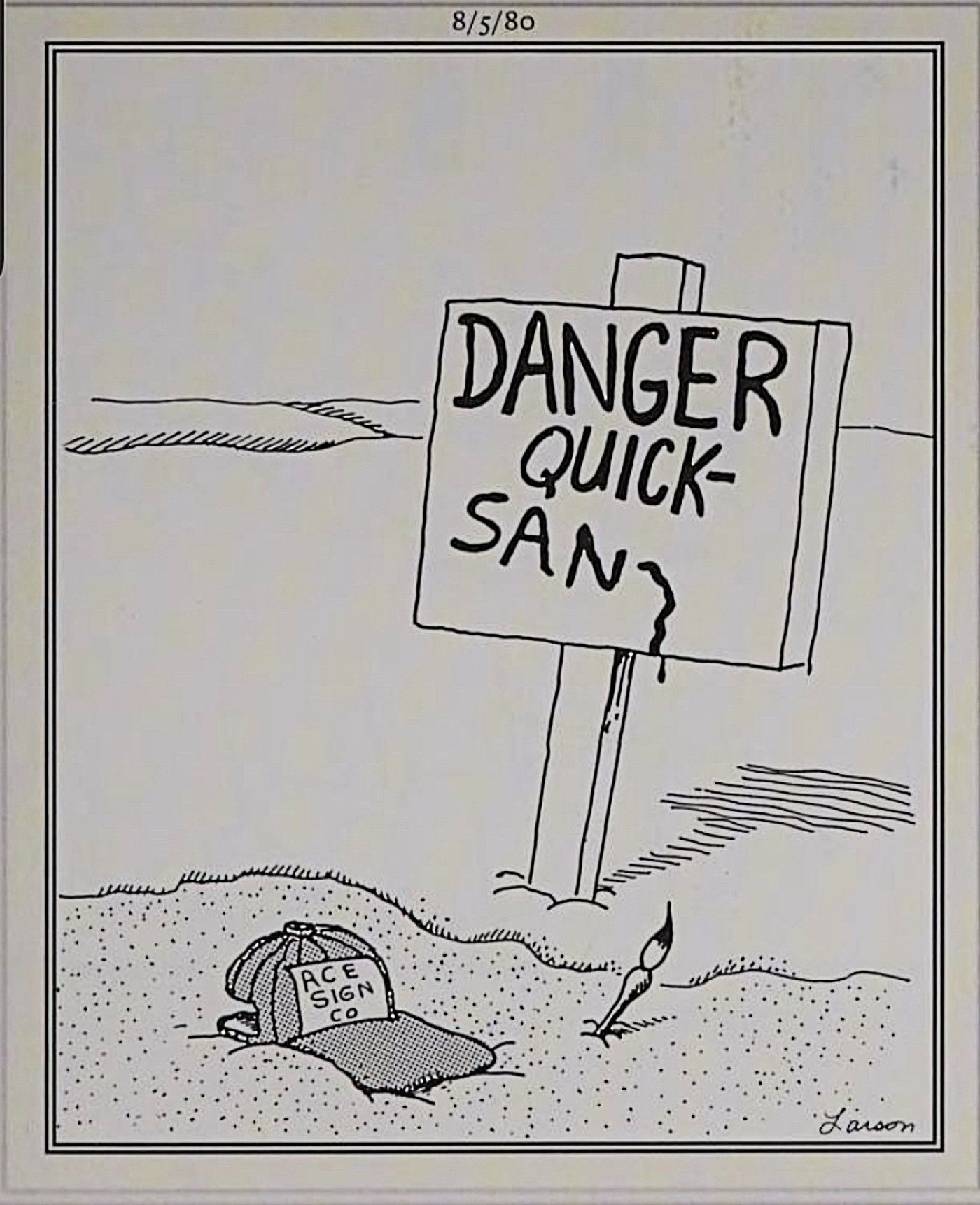 El letrero pintado de Far Side, Acme murió en medio de la pintura 