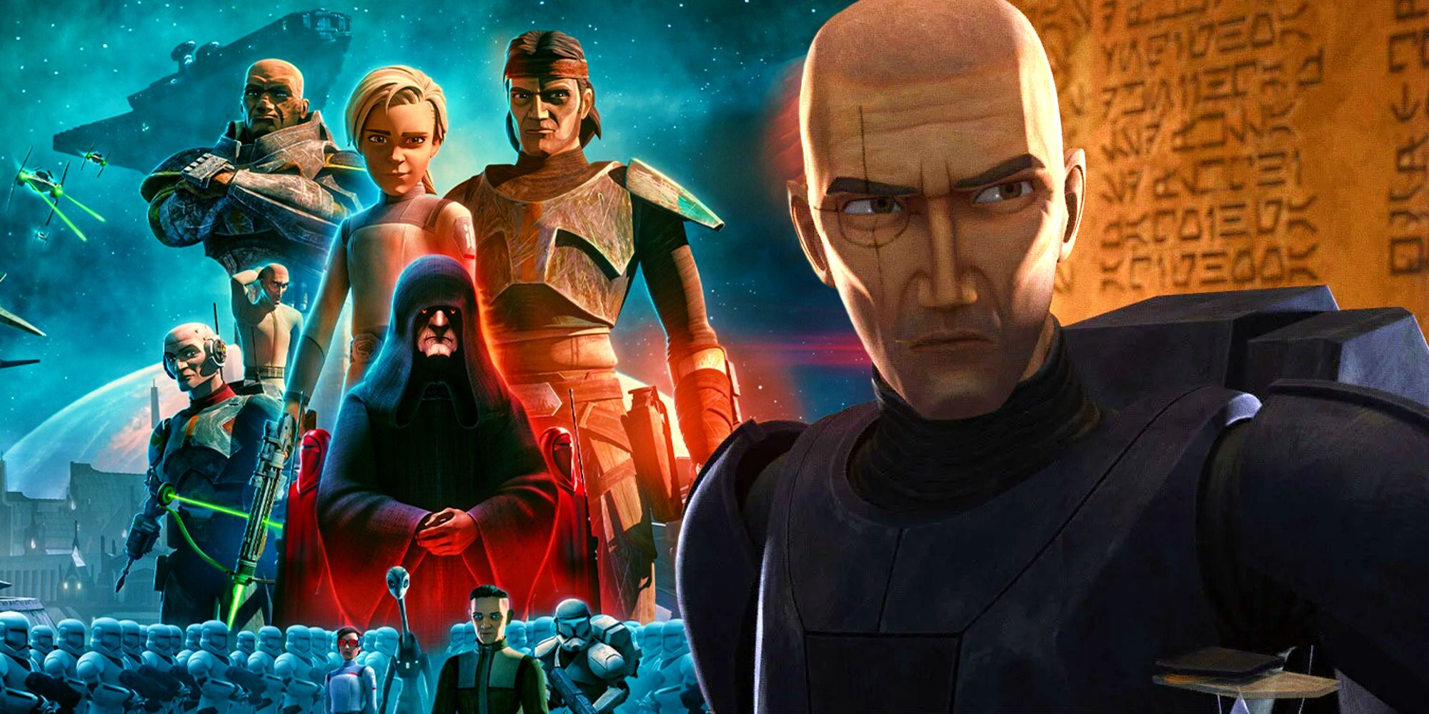 El cartel de Star Wars: The Bad Batch temporada 3 junto a Crosshair luciendo enojado en la temporada 2