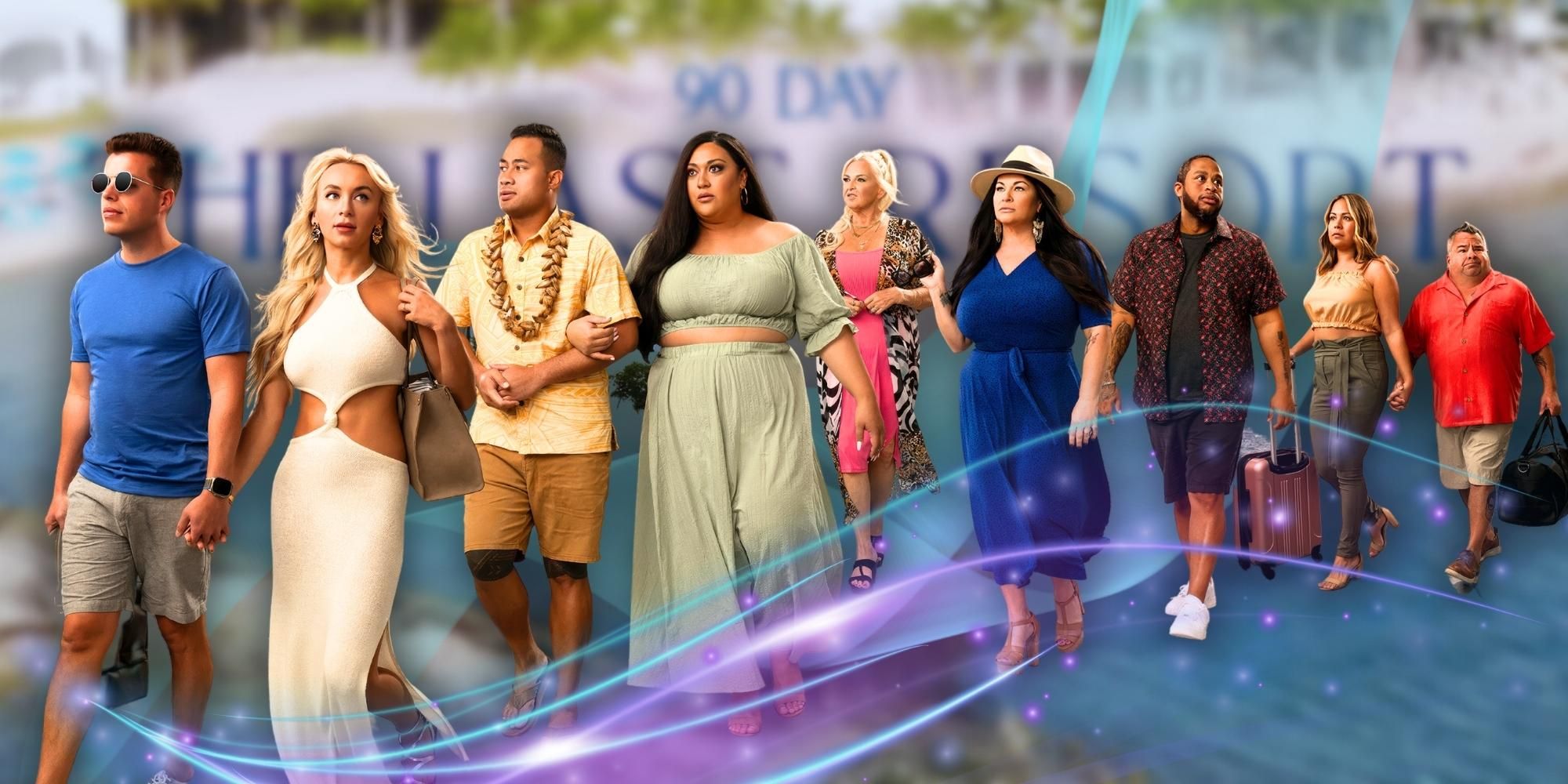 Elenco de 90 días The Last Resort con fondo gráfico ondulado