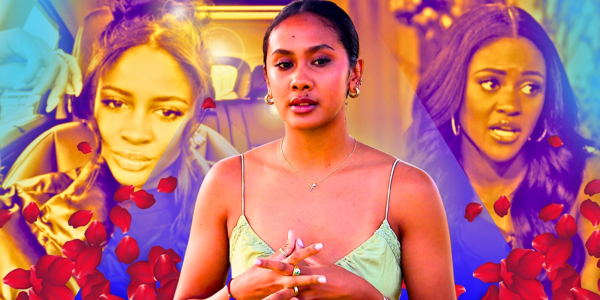 Rachel Nance de The Bachelor y montaje de Charity Lawson de The Bachelorette, luciendo seria