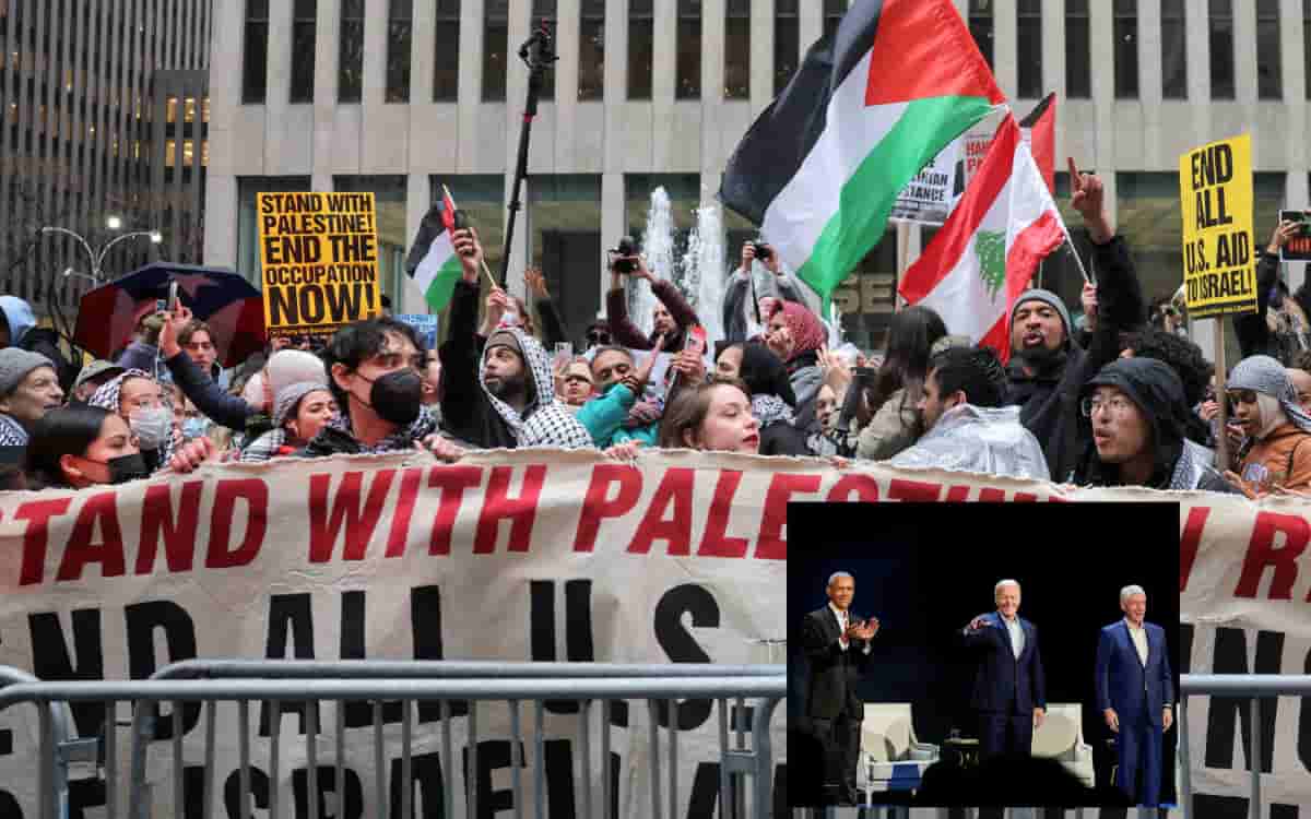 ‘Tiene sangre en sus manos’, gritan a Biden en acto de campaña a lado de Obama y Clinton