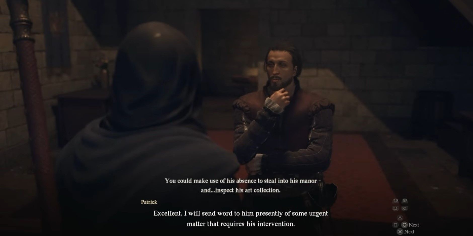 Patrick de Dragon's Dogma 2, hablando con los Resucitados en sus habitaciones.