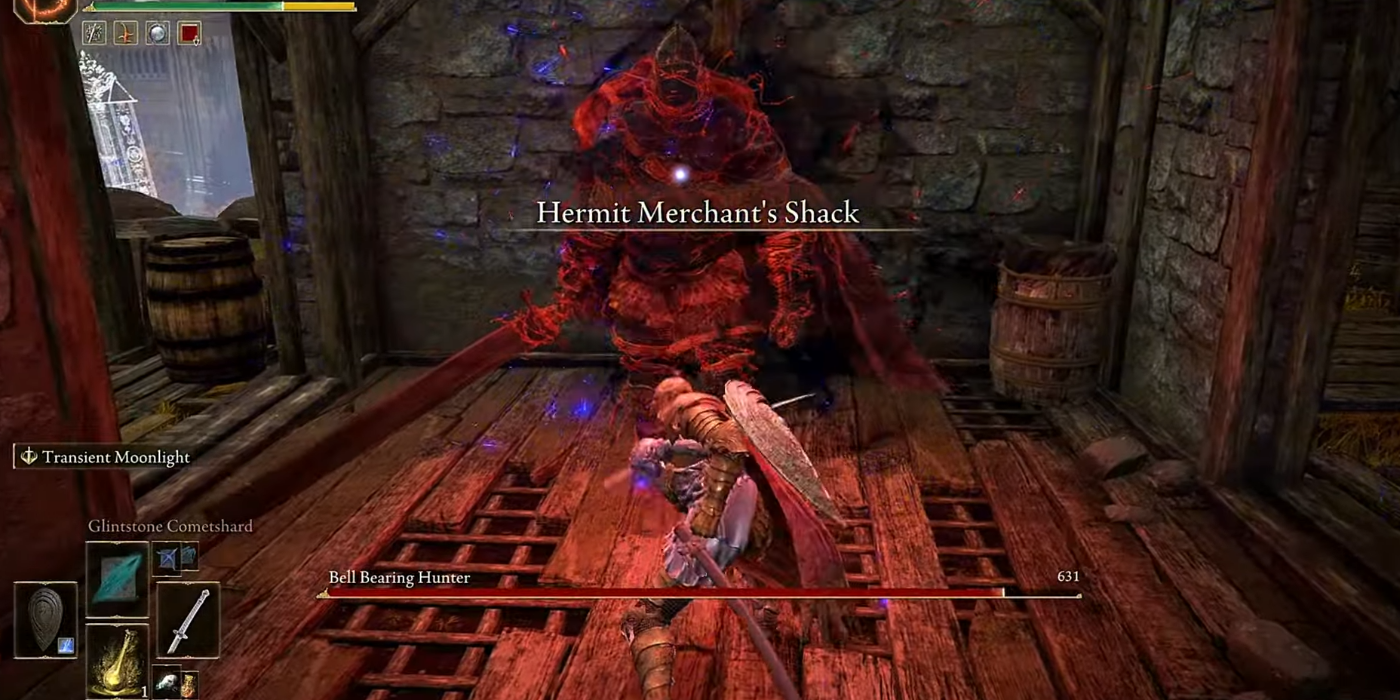 Bell Bearing Hunter aparece en Hermit Merchan't Shack en Elden Ring.