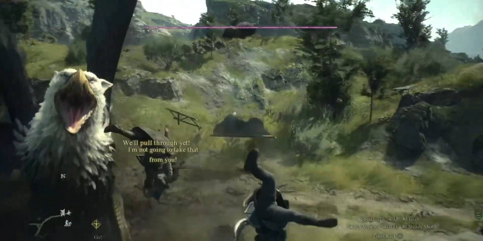 Un grifo de Dragon's Dogma 2 destruyendo el carro de bueyes de un jugador.