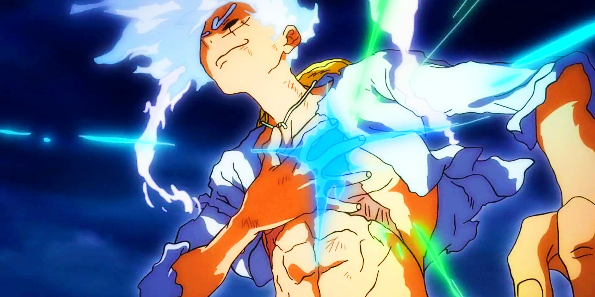 Gear 5 Luffy con una mano contra su corazón mientras siente los latidos de su corazón en One Piece