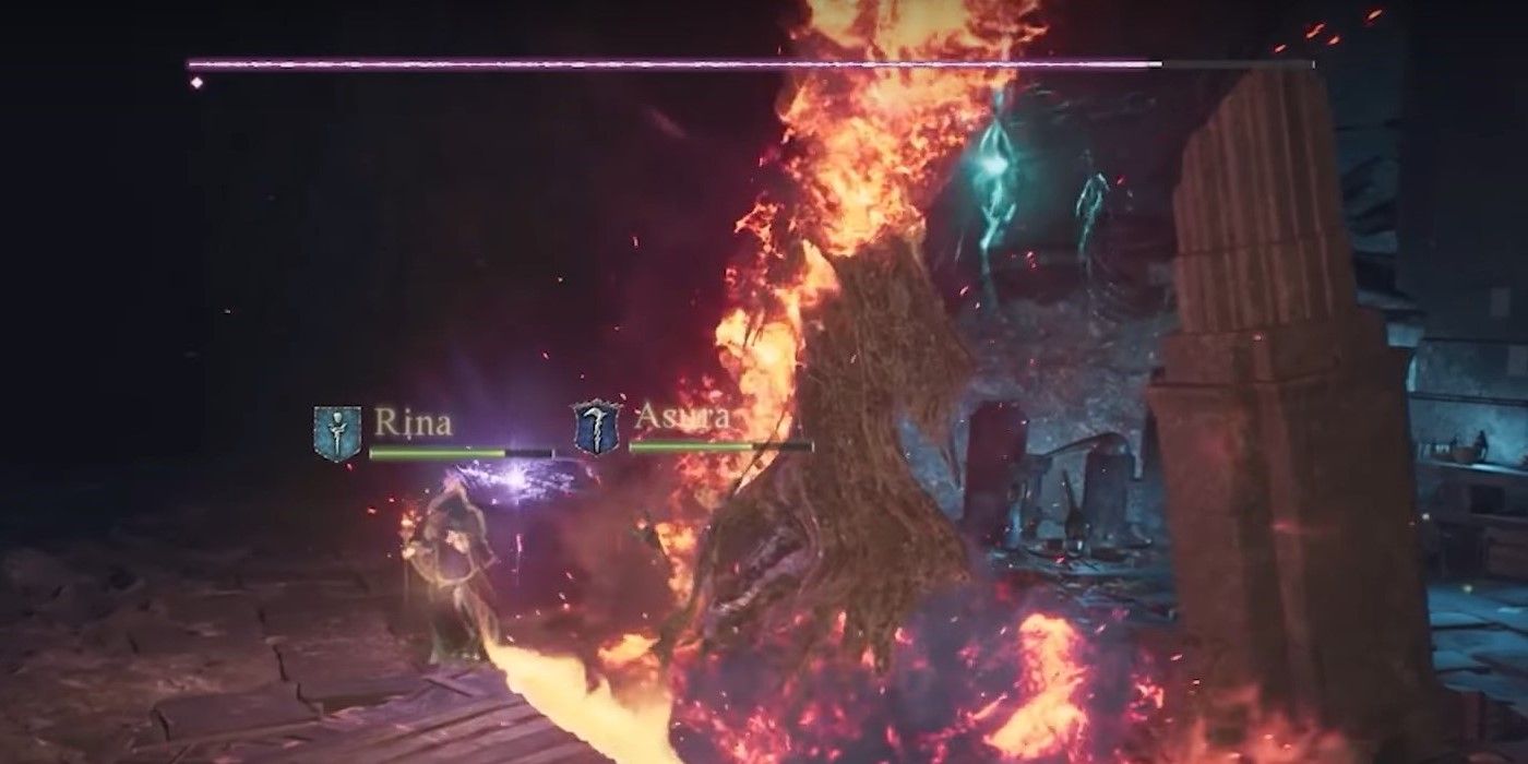 Un jugador luchando contra un Wight con magia de fuego en Dragon's Dogma 2