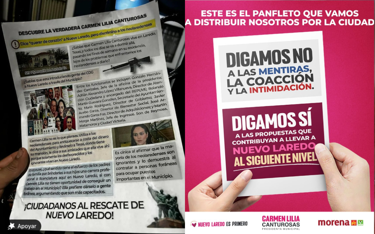 En Nuevo Laredo, lanzan campaña contra candidata de Morena por supuestos vínculos con el crimen; afectada llama a marcha por la paz electoral