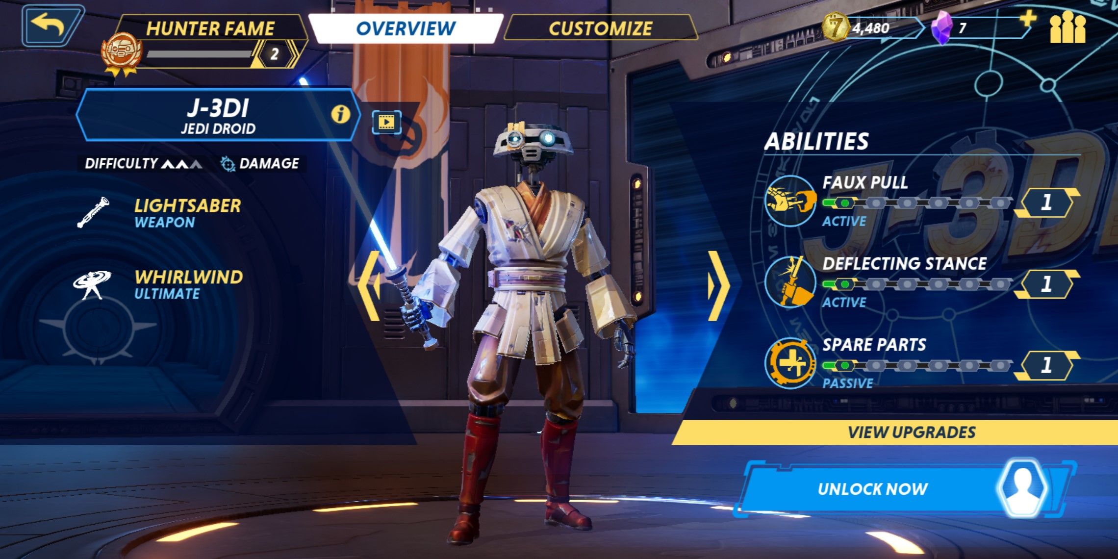 Página de perfil de J-3DI en Star Wars Hunters