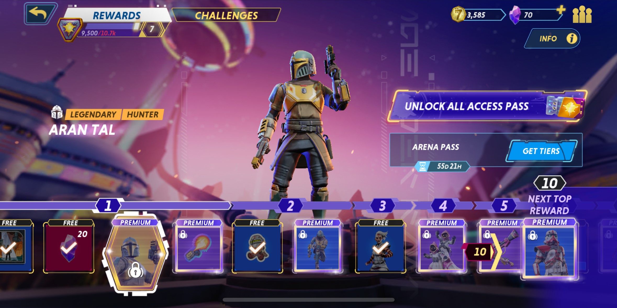 Aran Tal en el Pase de Arena en Star Wars Hunters