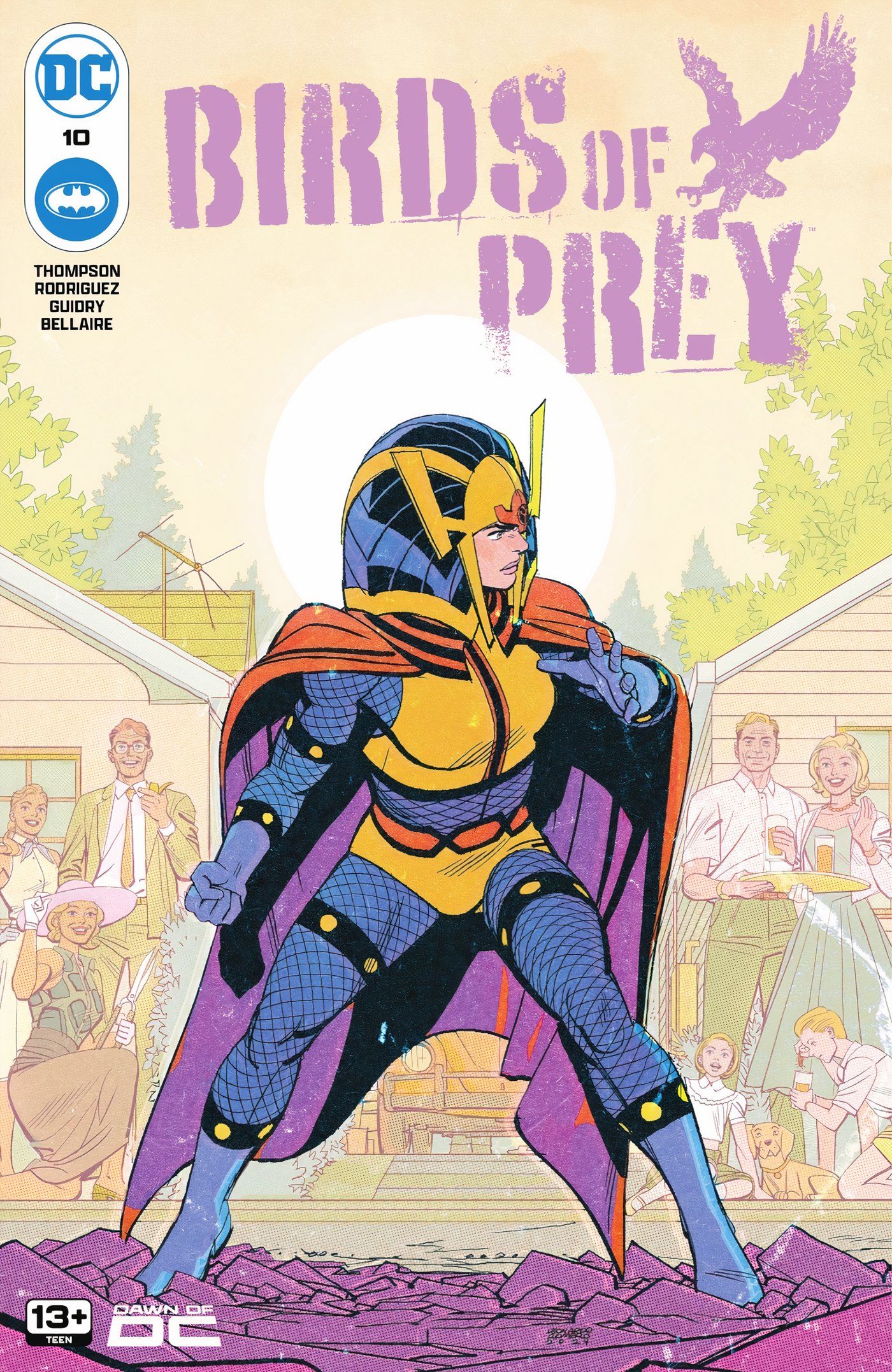 Portada principal de Birds of Prey 10: Big Barda actúa confundido en un entorno suburbano.