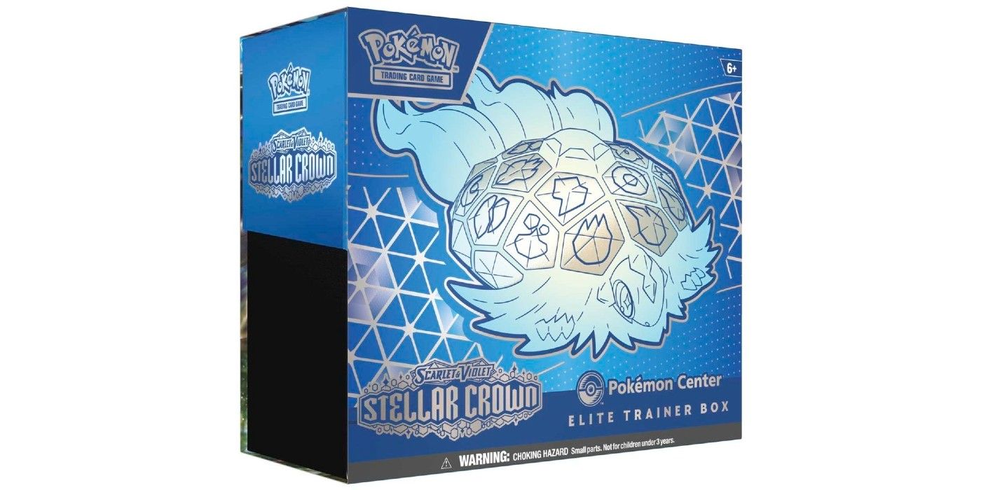Caja de Entrenador Élite del Juego de Cartas Coleccionables Pokémon para la expansión Corona Estelar, que incluye una imagen de Terápagos.