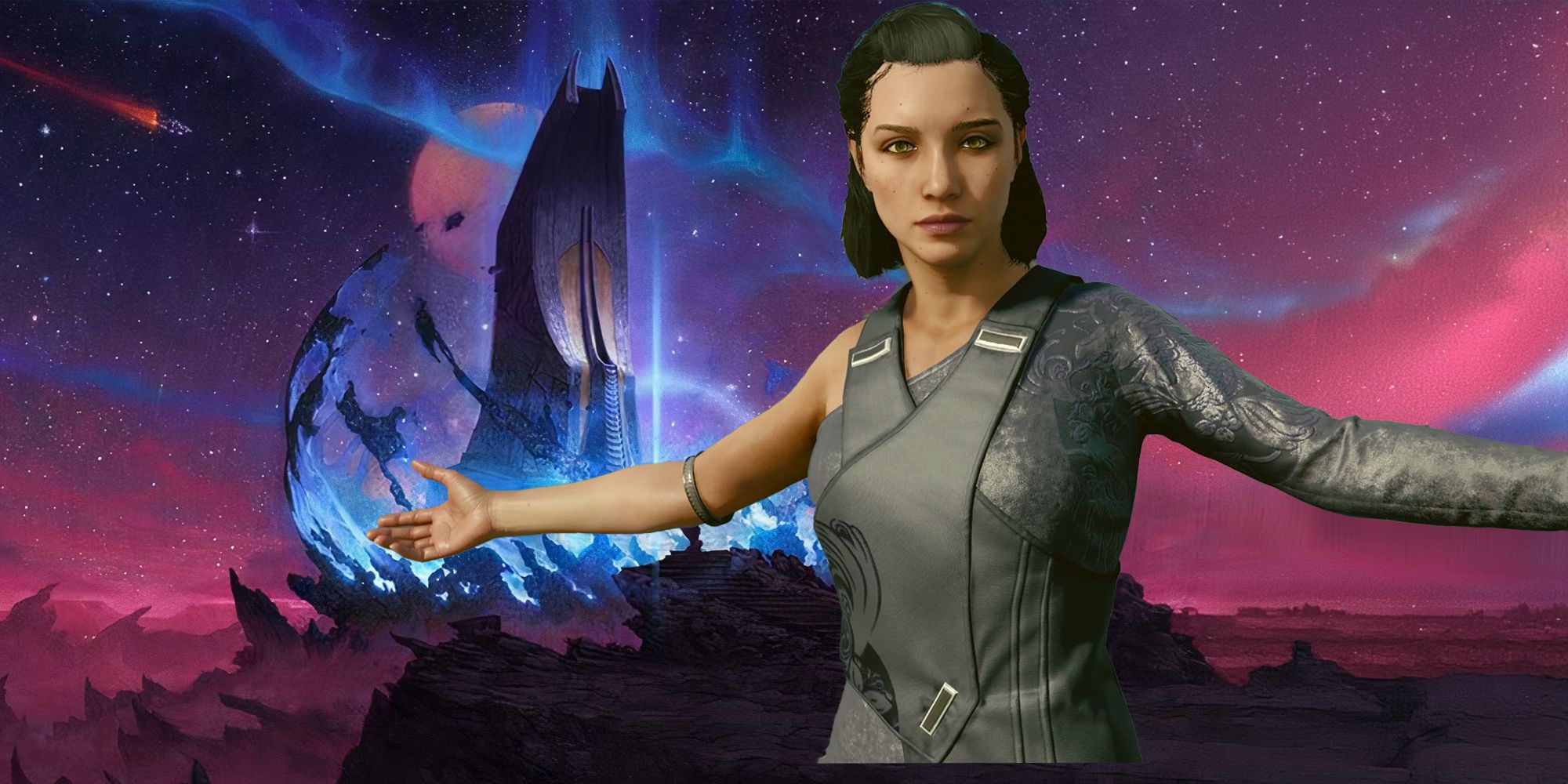 Starfield: Andreja con Va'Ruun'Kai detrás de ella.