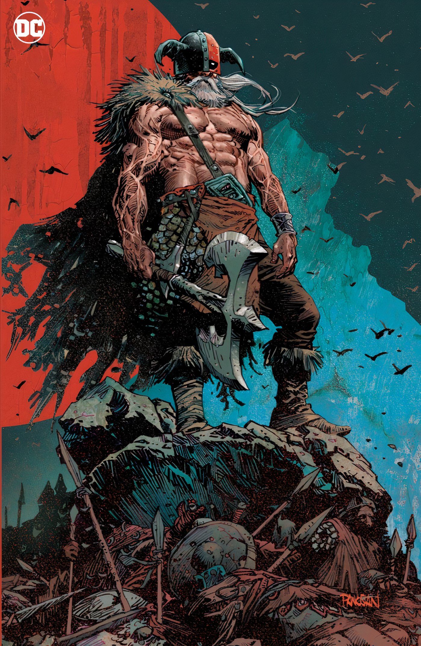 Portada variante de Deathstroke de Allwinter #1 de Dark Knights of Steel, vikingo