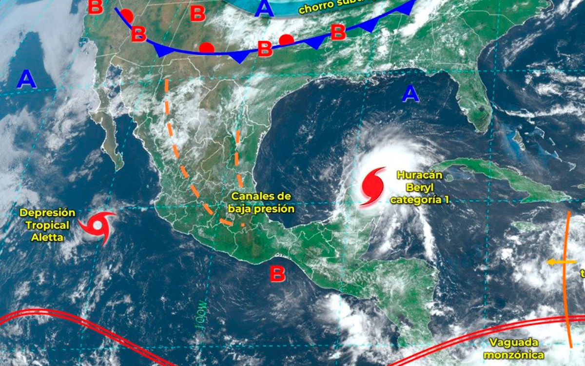 Huracán Beryl se degrada a categoría 1; QRoo mantiene ‘Alerta Naranja’