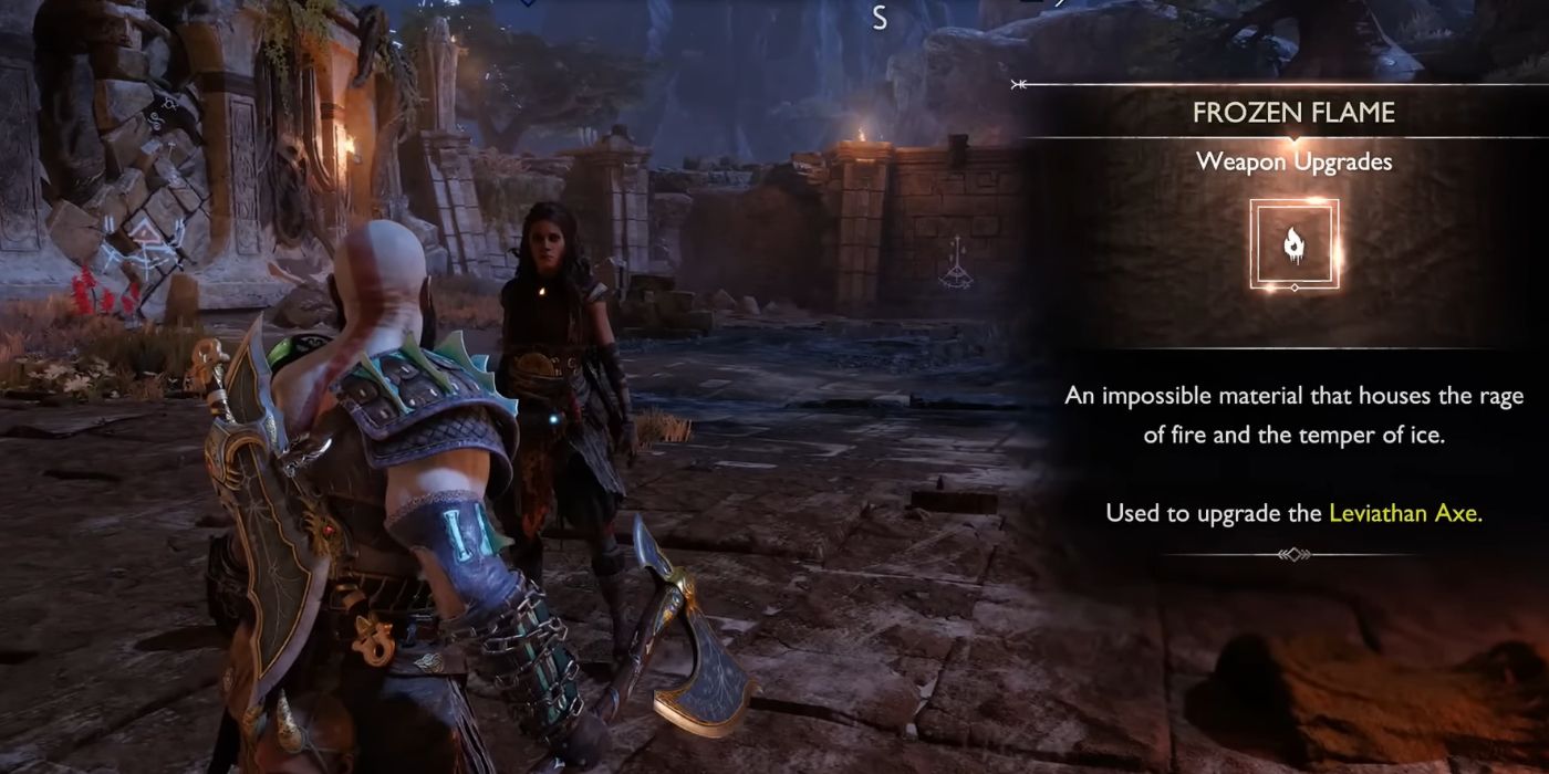 Kratos hablando con Freya después de recibir una llama congelada en God of War Ragnarök
