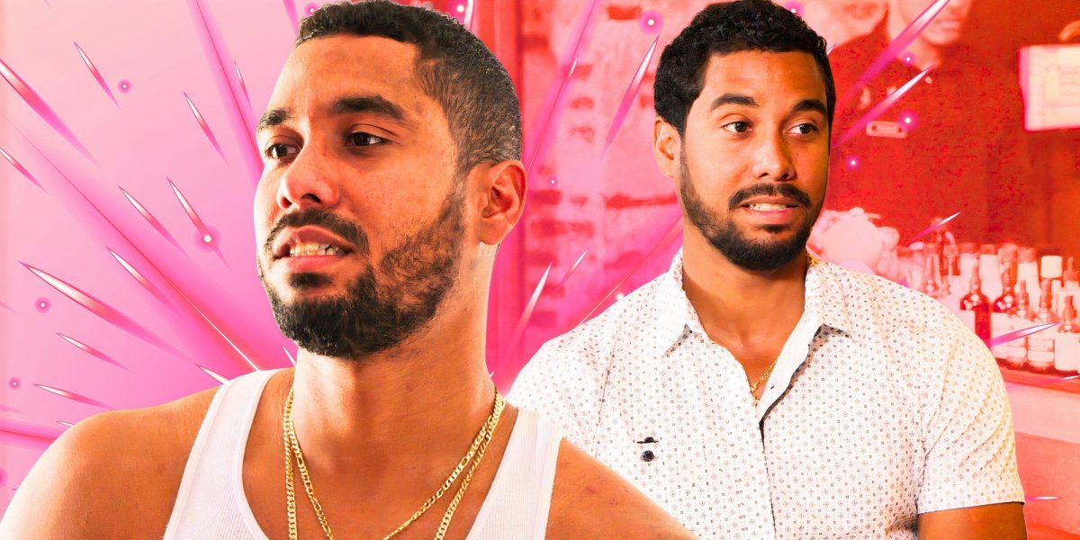 The Family Chantel star Pedro Jimeno in montage in two white outfits with pink background