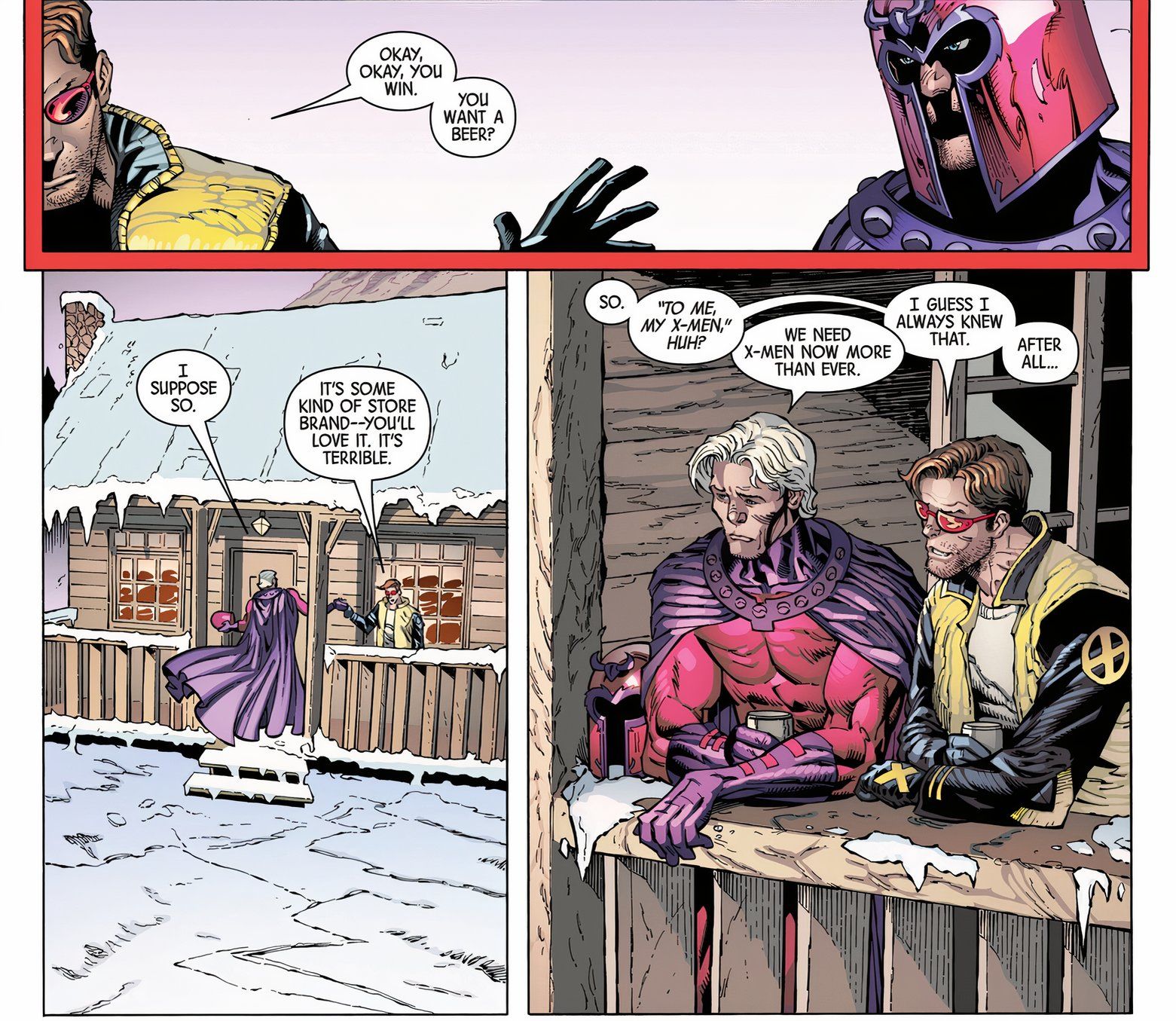 Cíclope y Magneto comparten una cerveza