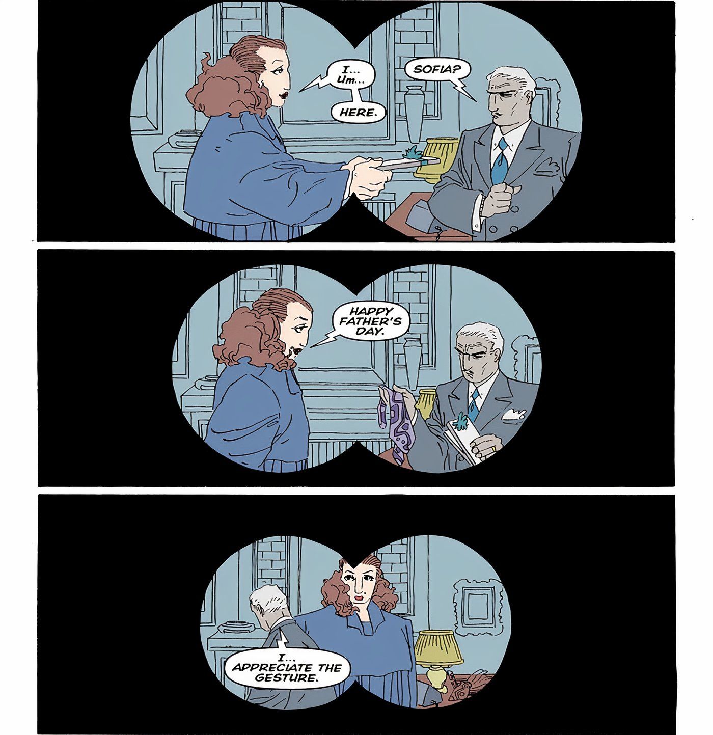 Paneles de cómic: Sofia Falcone le regala a Carmine Falcone el Día del Padre