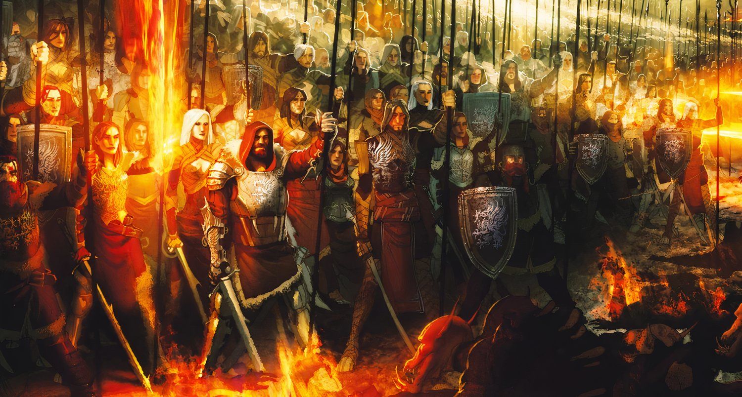 Un grupo de Guardianes Grises de Dragon Age: The Veilguard