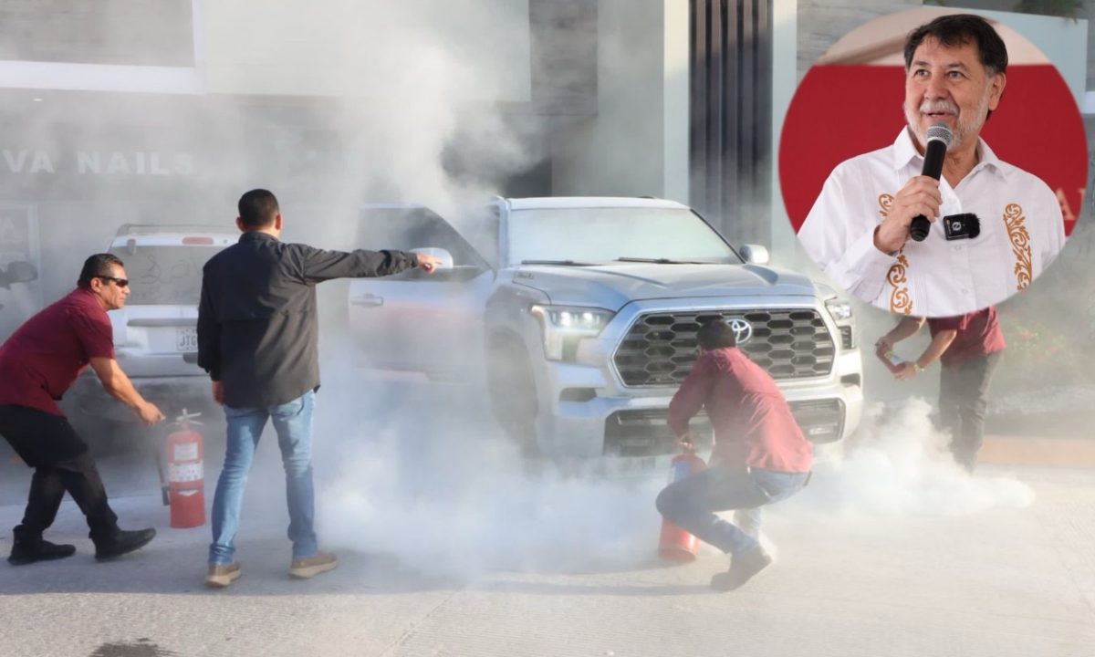 Fotos | Se incendia camioneta donde viajaba Fernández Noroña