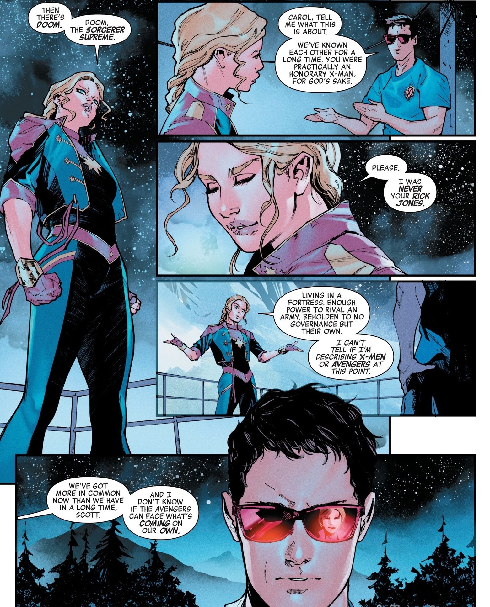 Cyclops y Captain Marvel hablan sobre los Vengadores y X-Men