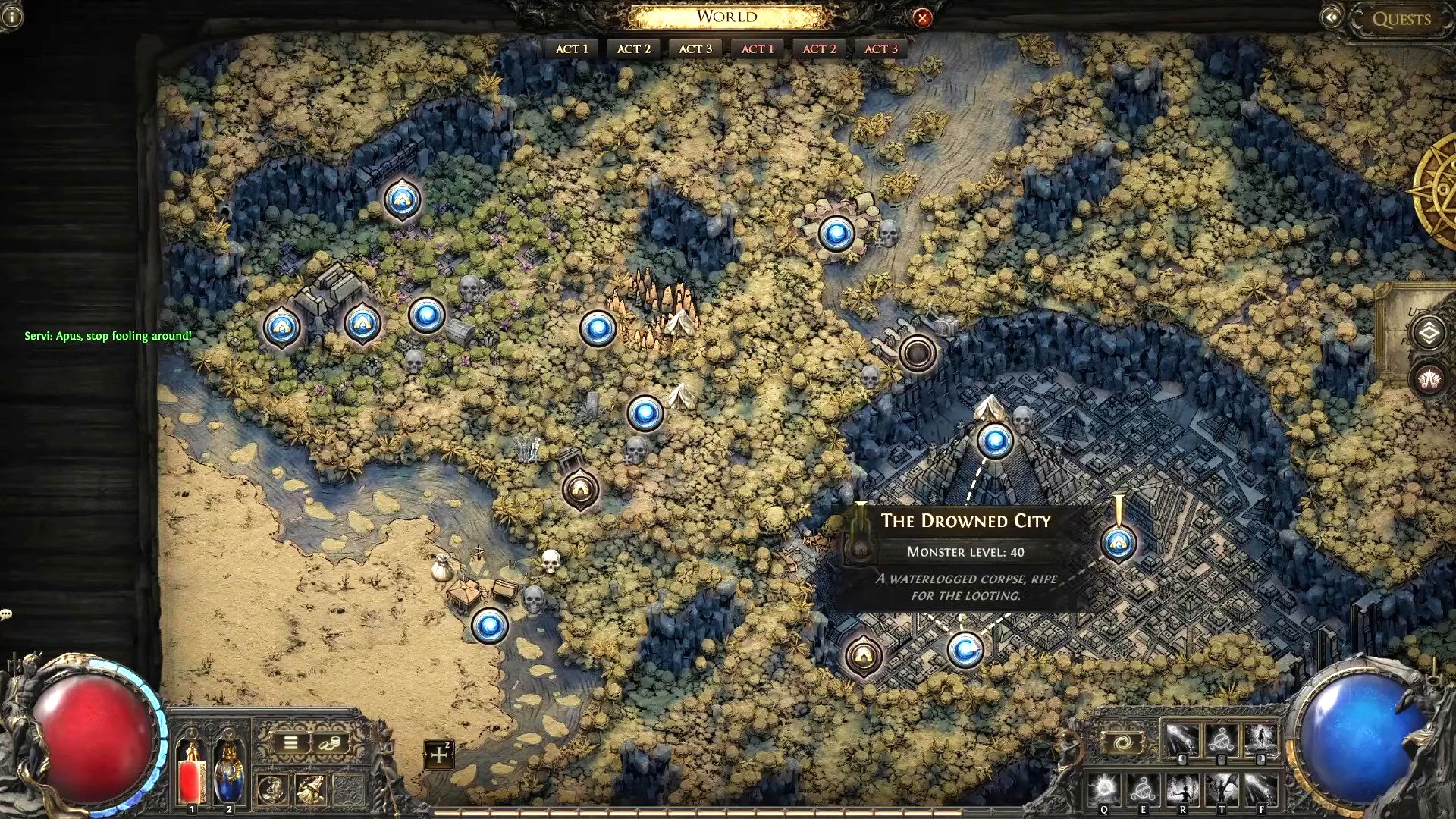 La Ciudad Ahogada tal como aparece en el mapa de Path of Exile 2.-1