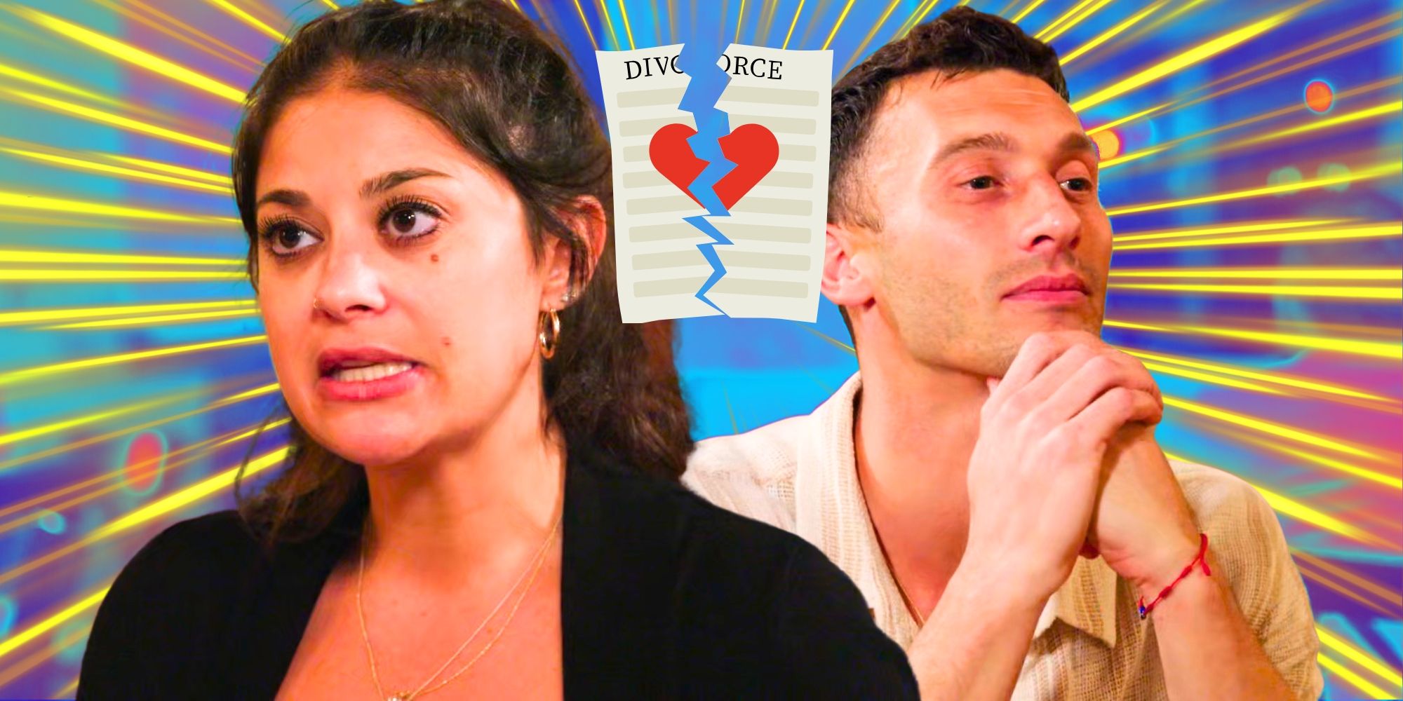 El prometido de 90 días, Loren y Alexei Brovarnik, lucen molestos en diferentes direcciones con el papel de divorcio roto en el medio