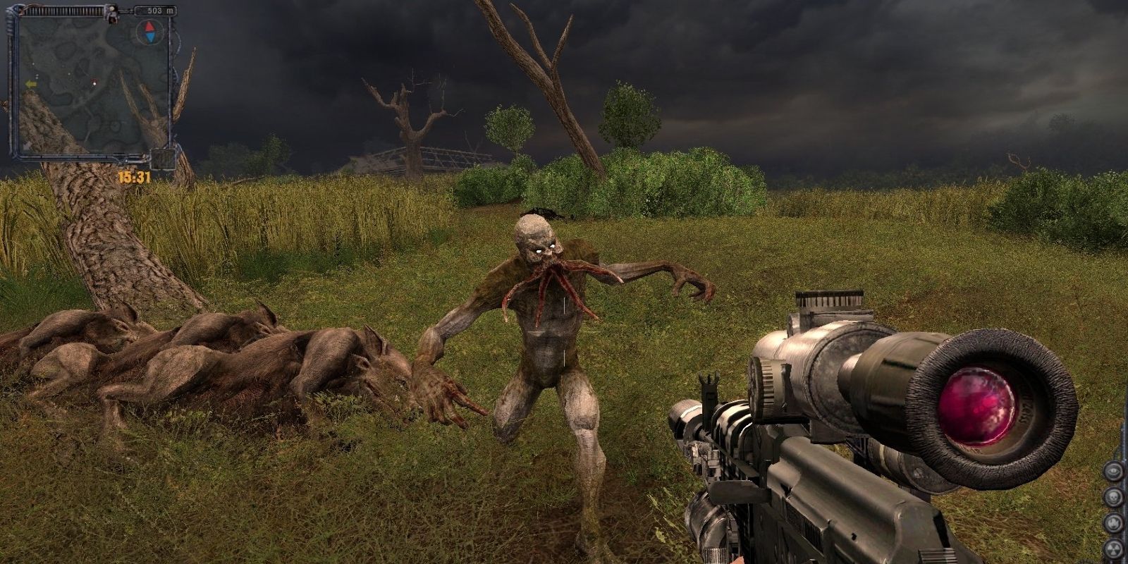 Una criatura que apresura al jugador en STALKER: Clear Sky