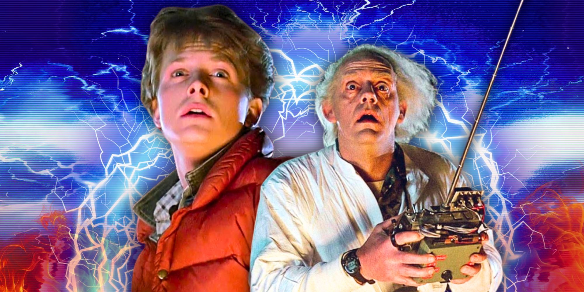 Imagen personalizada de Marty McFly y Doc Brown con un rayo detrás de ellos en Back to the Future