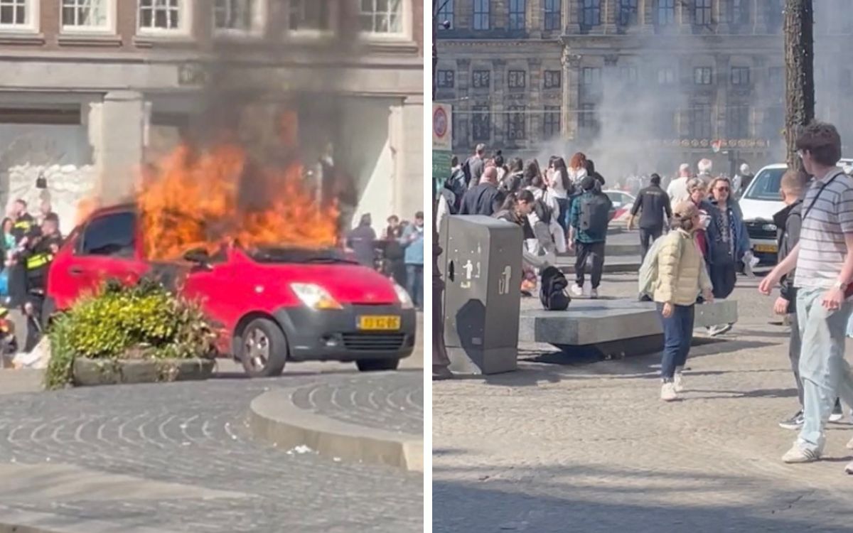 Conductor arde en llamas tras explotar su coche en la plaza Dam de Amsterdam