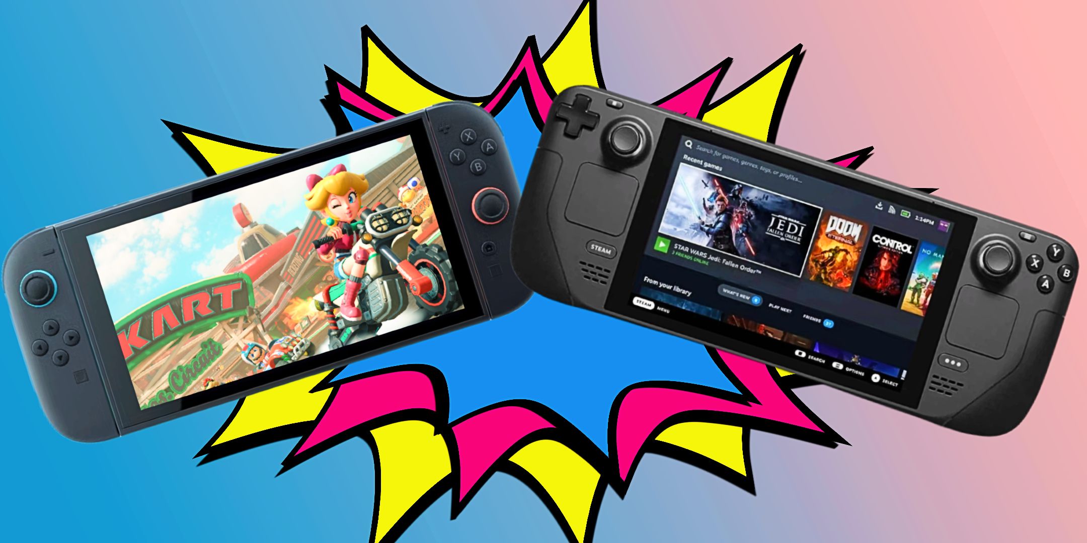 Switch 2 vs. Comparación de hardware de cubierta de vapor