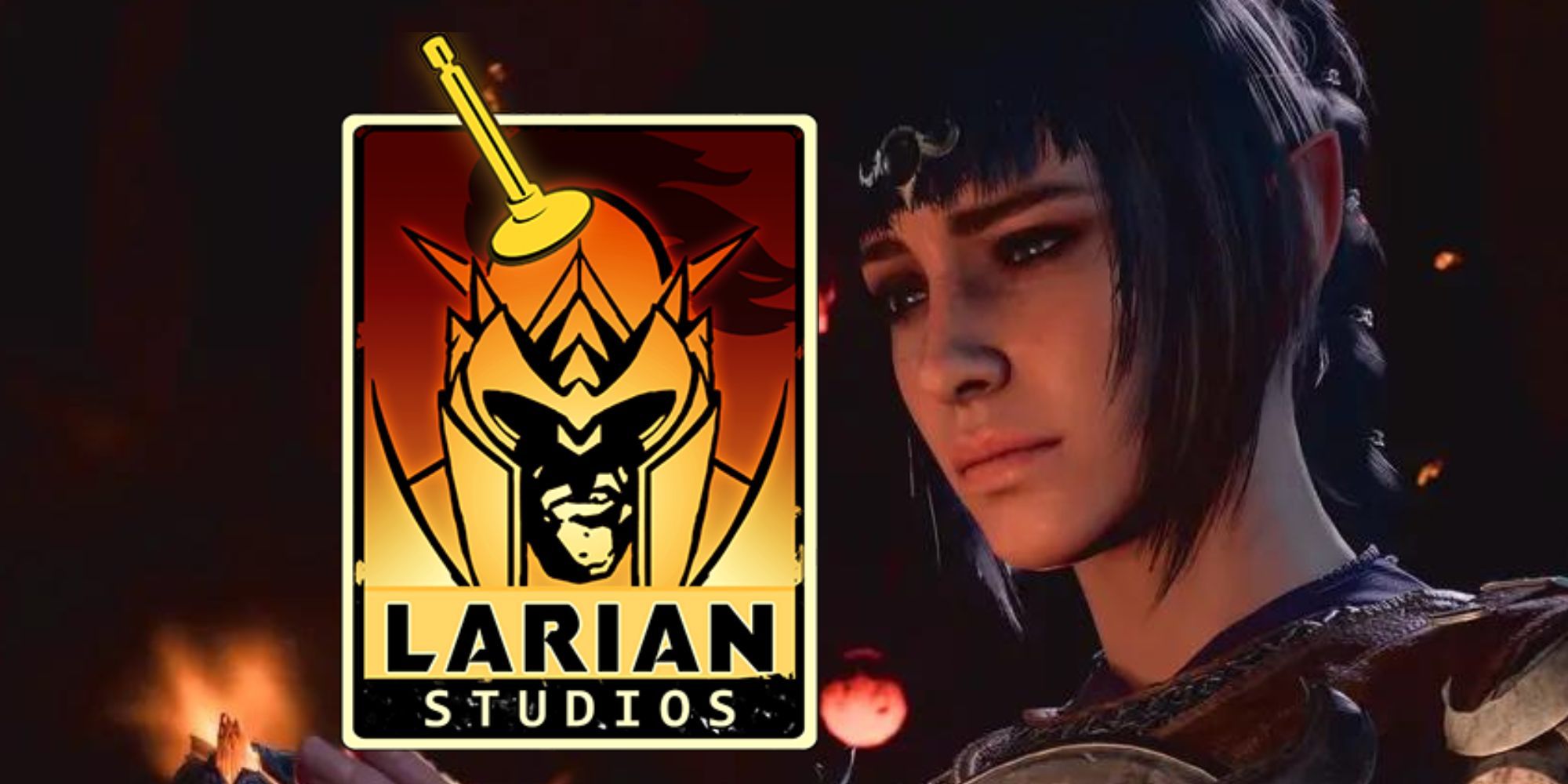El logotipo de Larian Studios junto a Shadowheart de Baldur's Gate 3