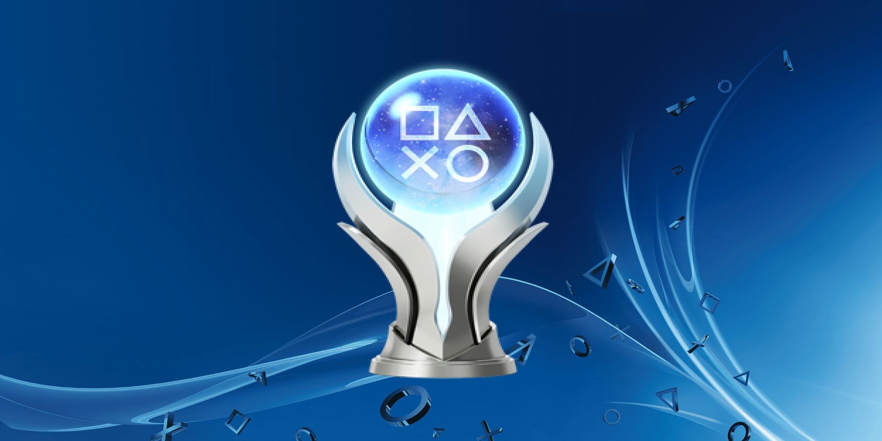 El ícono del trofeo de platino de PlayStation se encuentra sobre un fondo azul.