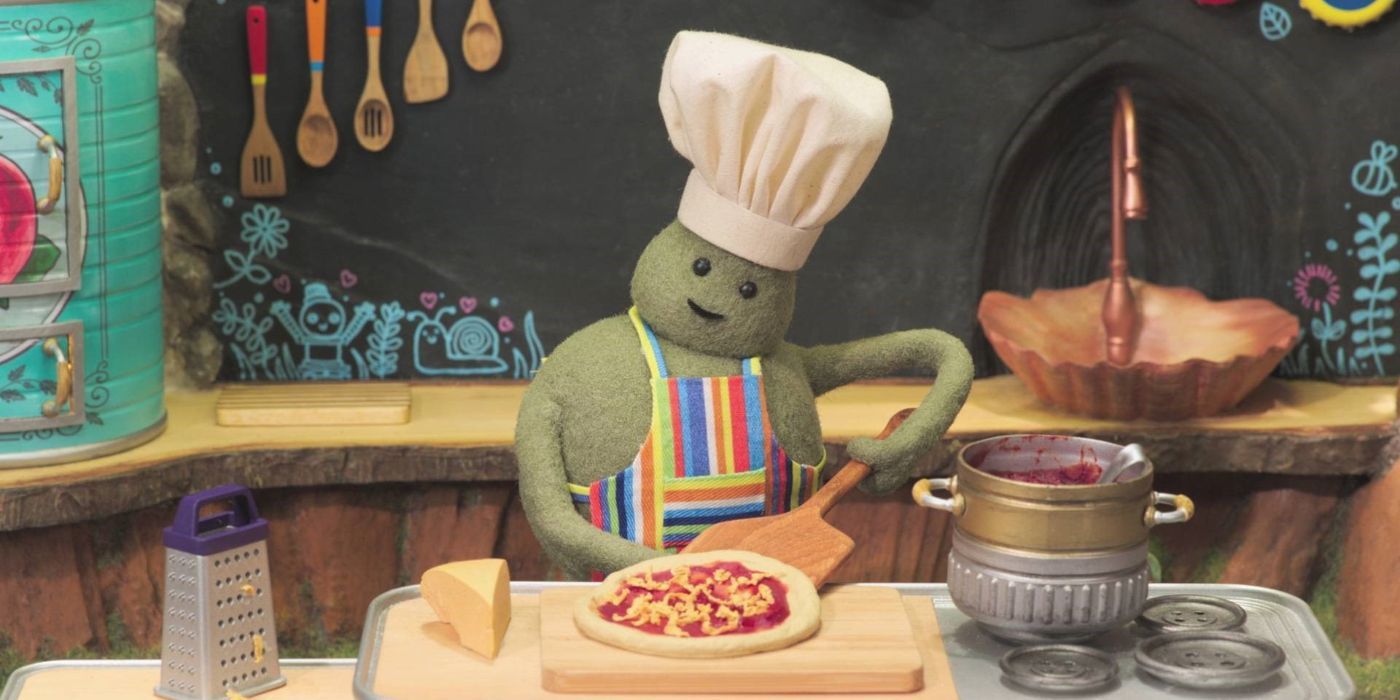 Tiny Chef haciendo pizza en el pequeño espectáculo de chef.