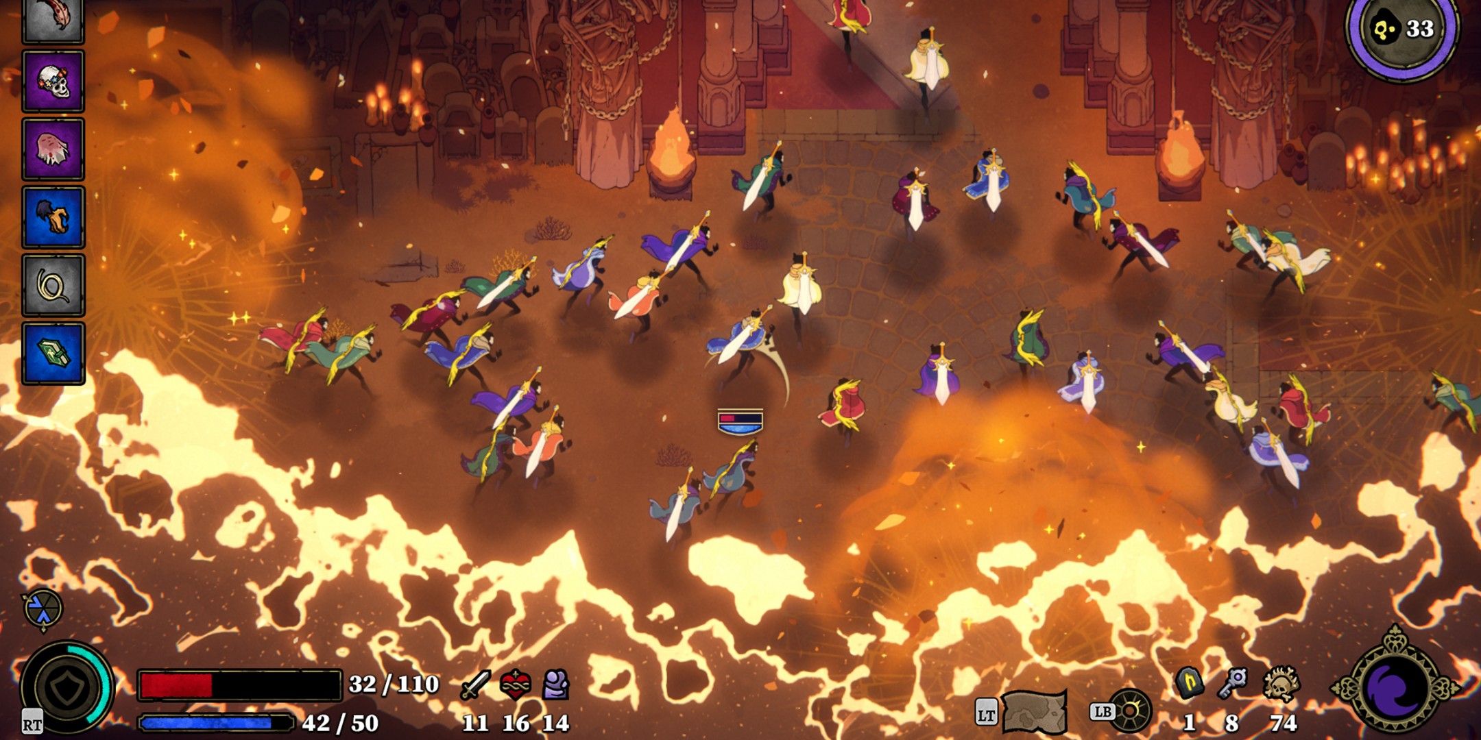 Captura de pantalla que muestra un lobby de 33 jugadores en 33 inmortales