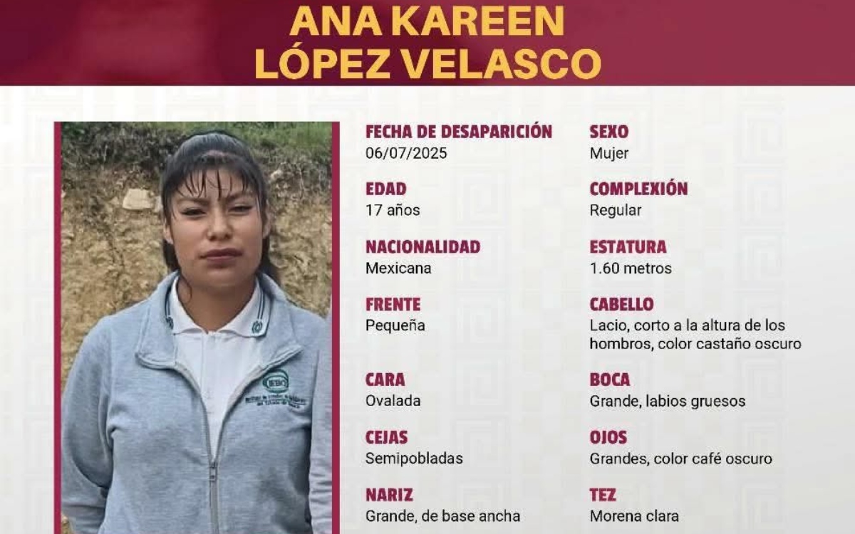 Desaparece adolescente de 17 años en Oaxaca; madre teme que haya sido raptada