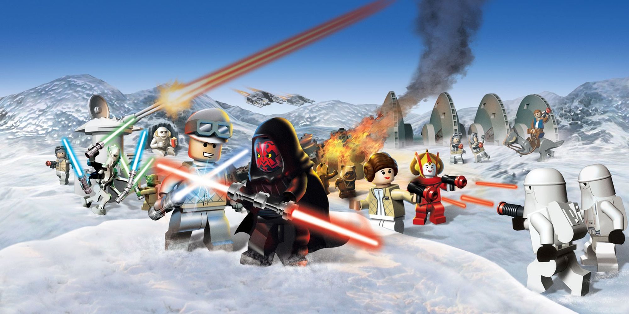 Banner promocional para LEGO Star Wars The Complete Saga, con muchos de los personajes de Hoth.