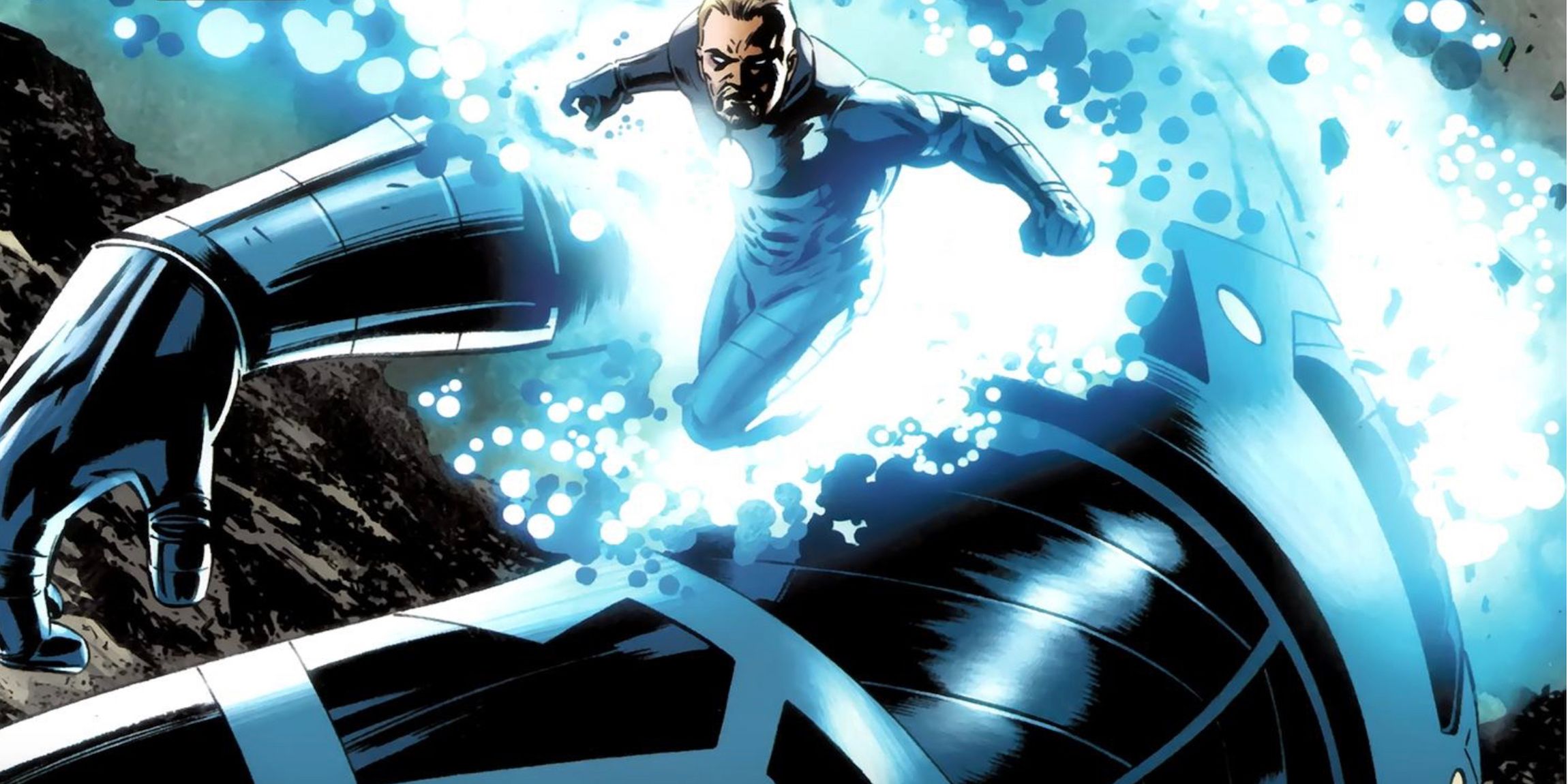 El adulto Franklin Richards ataca a Celestials en Marvel Comics.