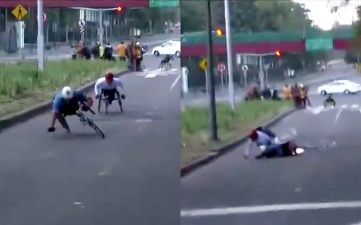 Maratón CDMX 2025 | Bache provoca caída de competidores en silla de ruedas