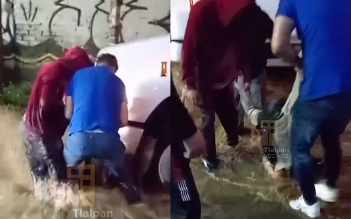 Mujer es rescatada de morir ahogada tras ser arrastrada por lluvias en CDMX