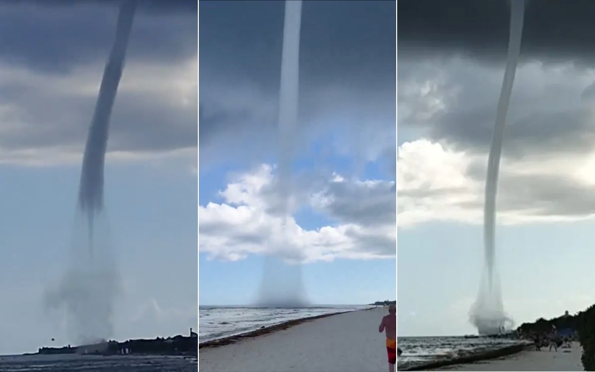 Tromba marina de hasta 900 metros se forma en Playa del Carmen | Videos
