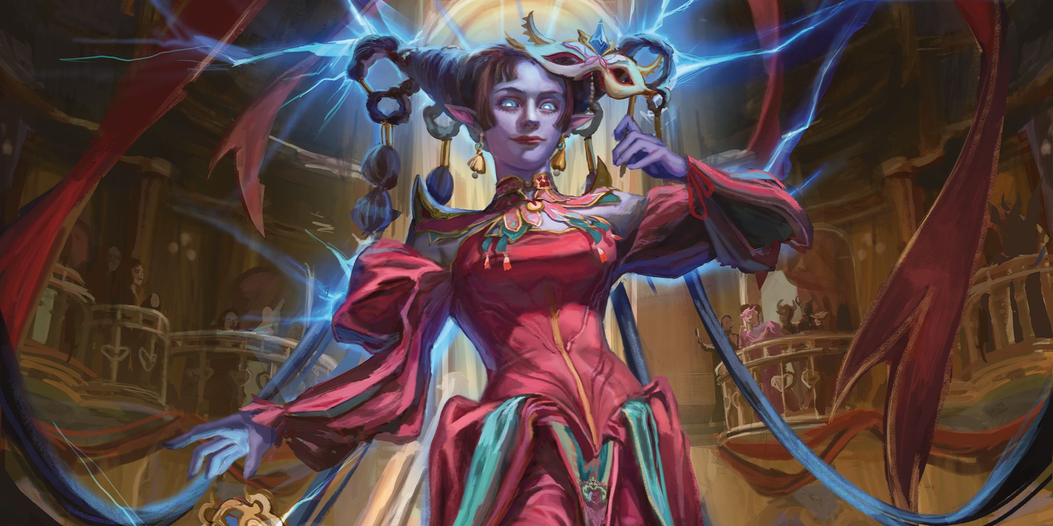 Un hechicero lleno de magia innata en el arte del manual del jugador D&D de 2024.