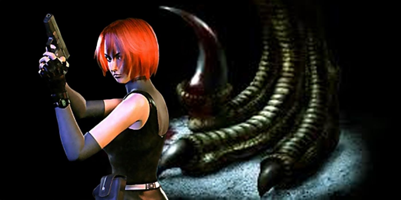 Dino Crisis Cover con Regina frente a las garras de dinosaurios.