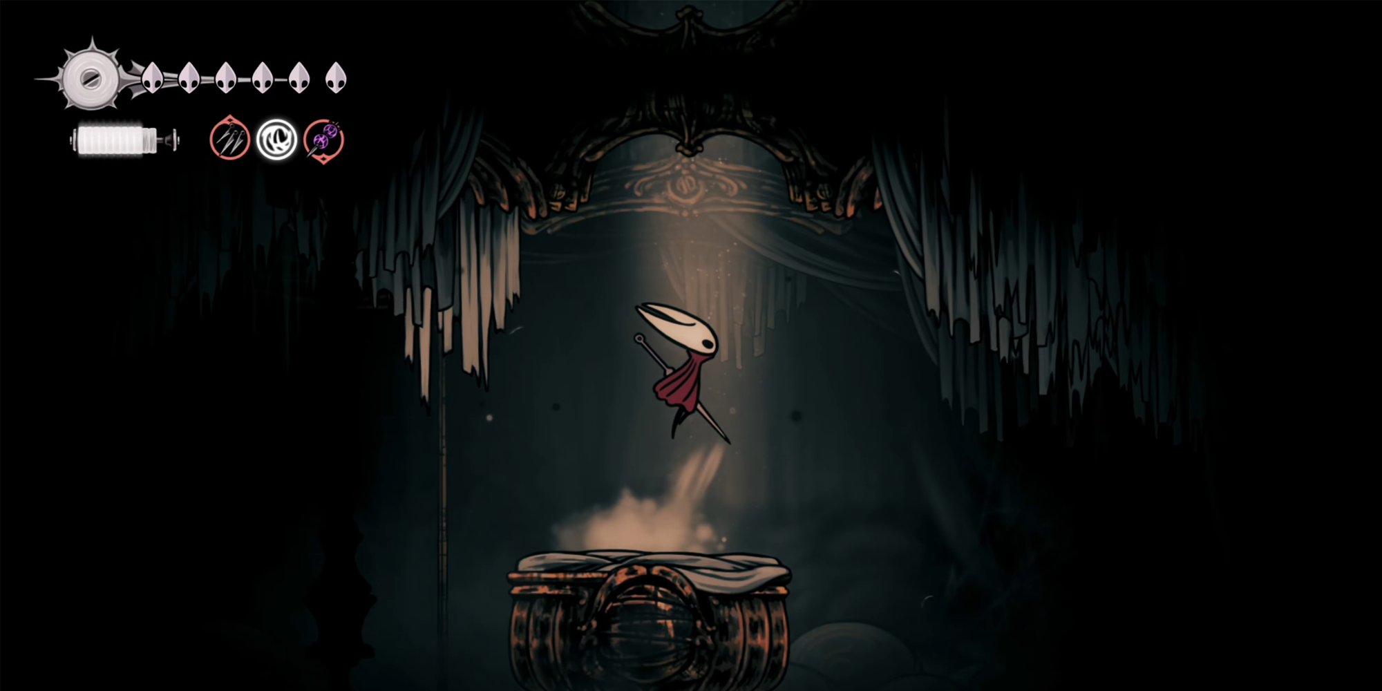 Silksong Hornet saltando por pasaje escondido