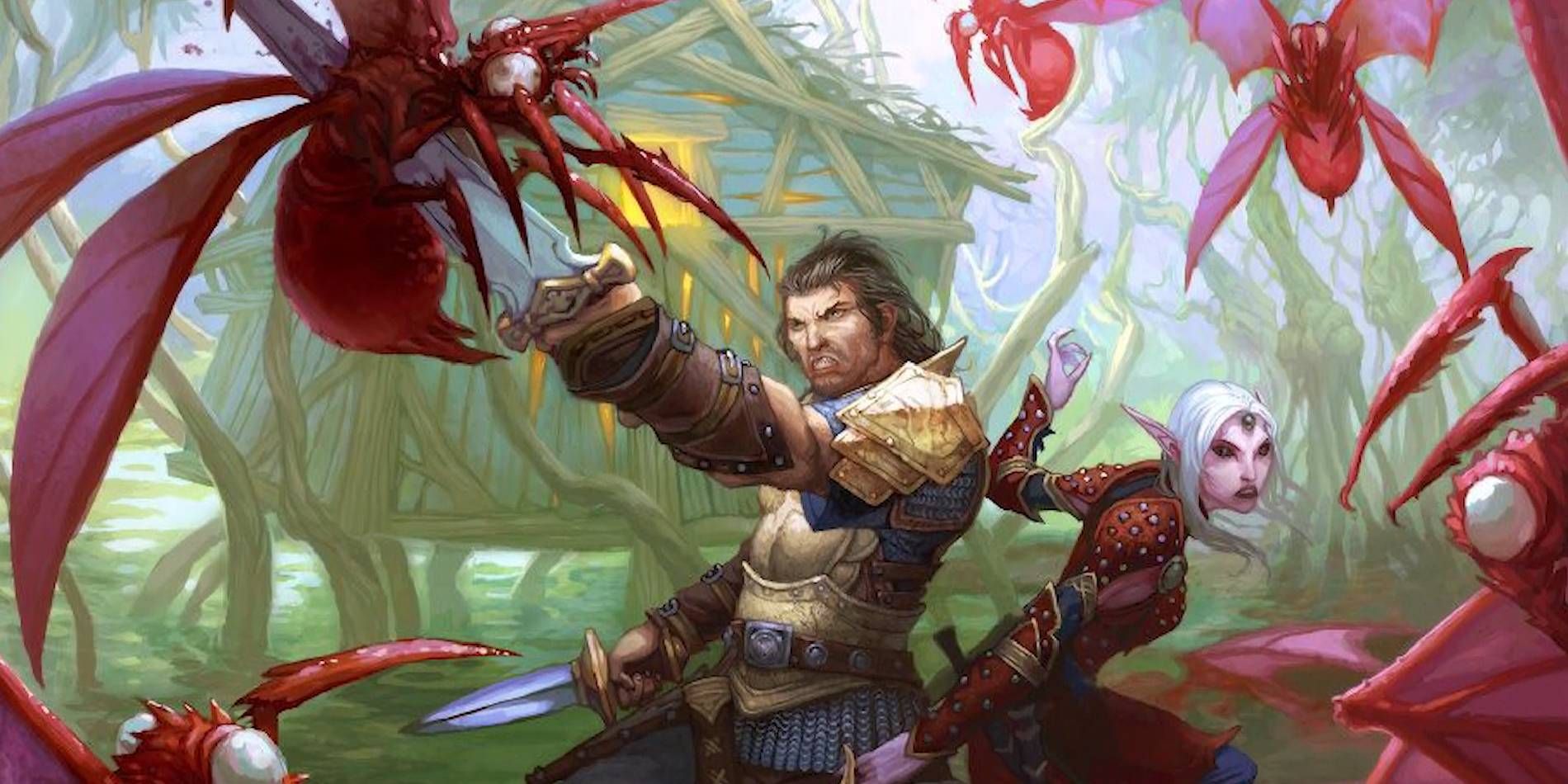 Dungeons and Dragons Dos personajes que son atacados por Monsters Stirge