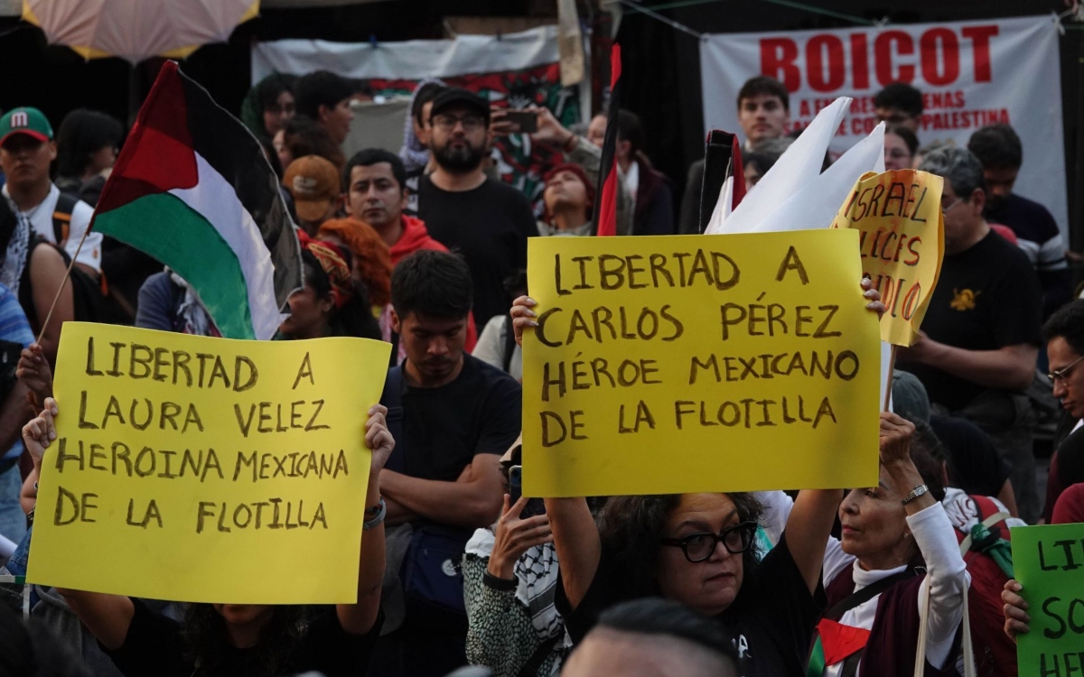 Global Sumud Flotilla | Manifestantes pro Palestina en CDMX exigen al gobierno proteger a mexicanos interceptados por Israel