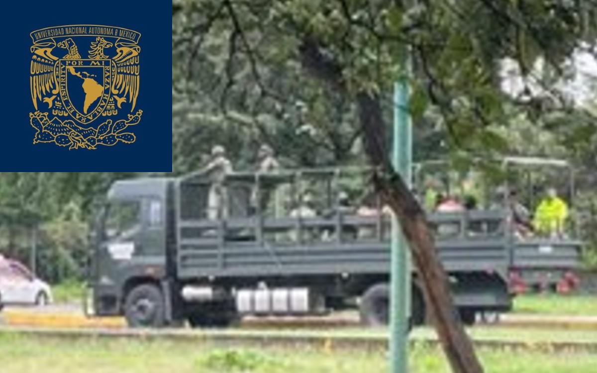 Sorprende presencia de camión militar dentro de la UNAM