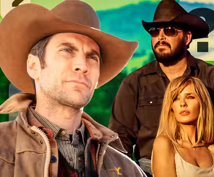 Wes Bentley como Jamie, Cole Hauser como Rip y Kelly Reilly como Beth en Yellowstone.